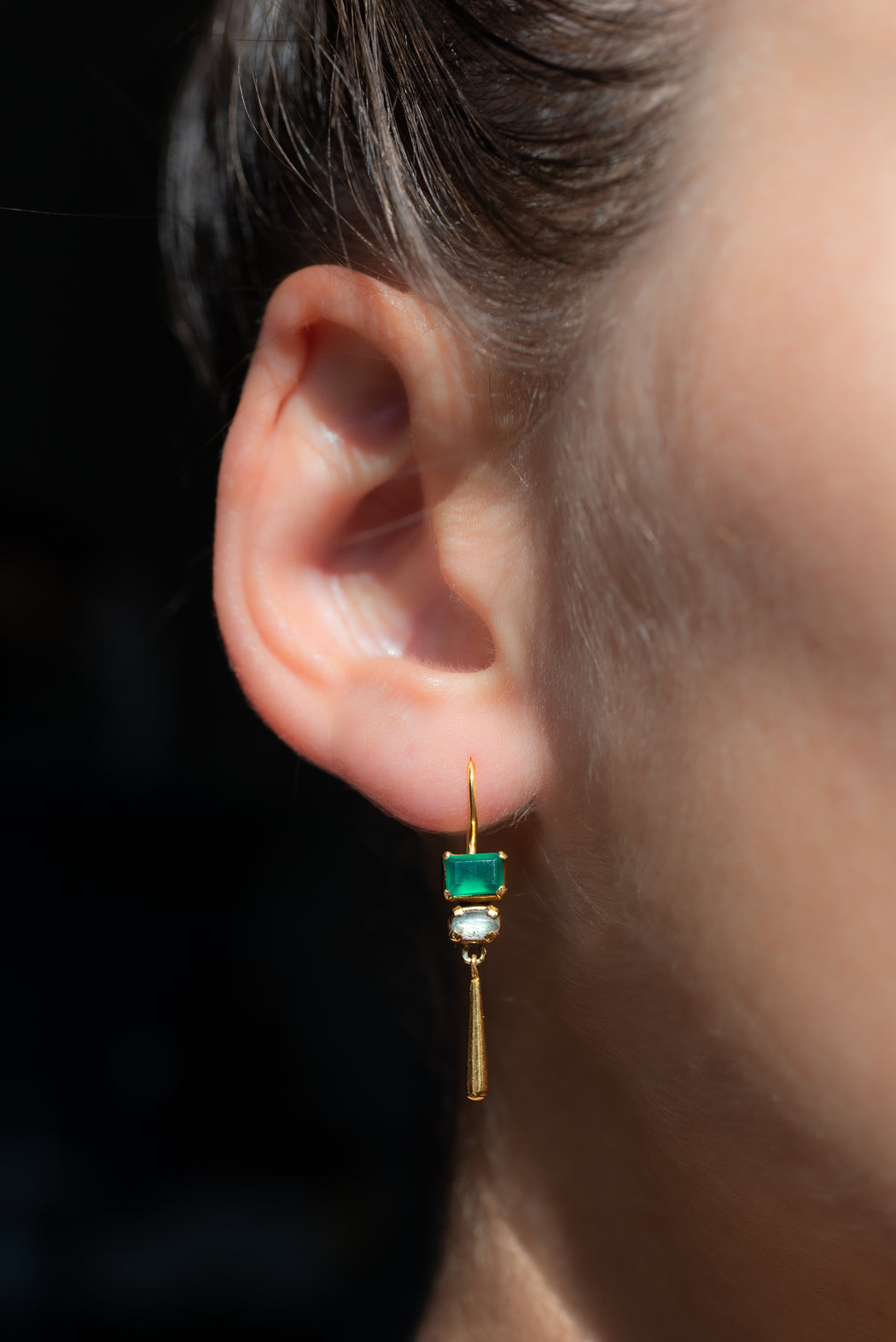Boucle d’oreille en Laiton Doré et Pierre Semi-Précieuse P61