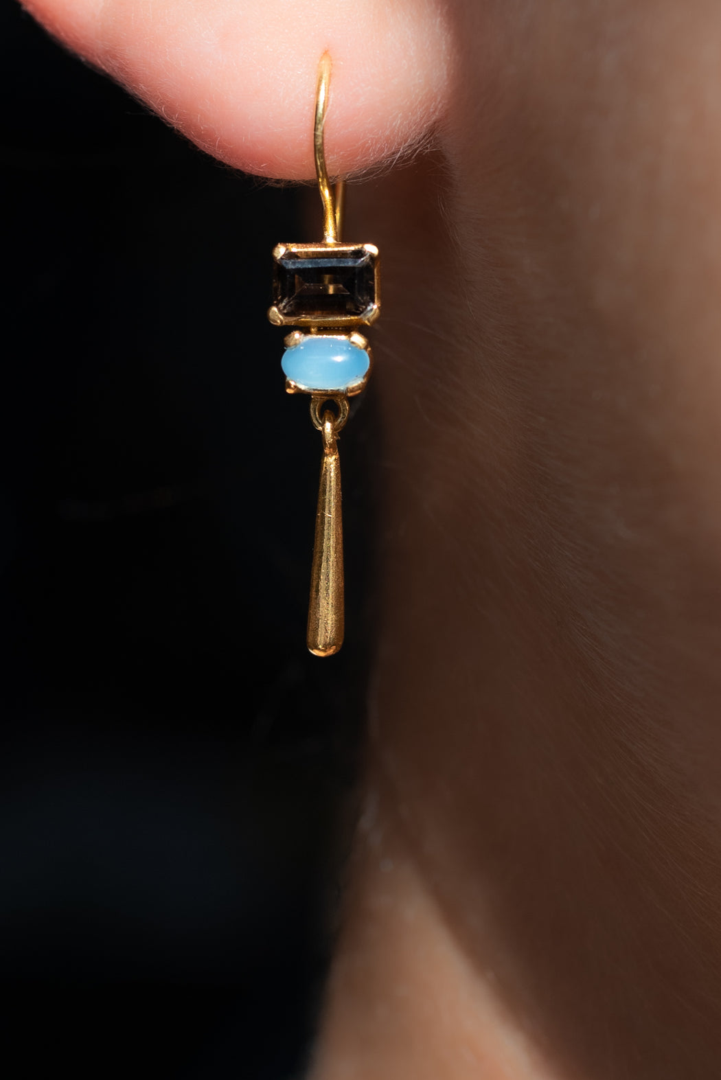 Boucle d’oreille en Laiton Doré et Pierre Semi-Précieuse P64