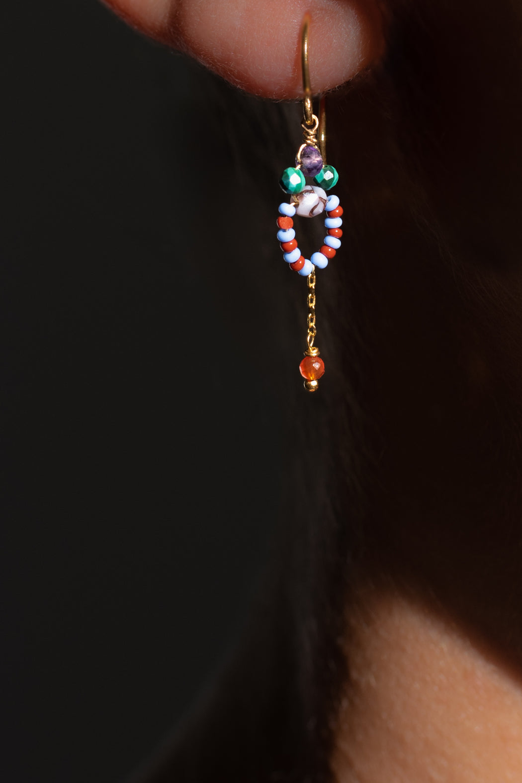 Boucle d’oreille en Laiton Doré et Pierre Semi-Précieuse P8