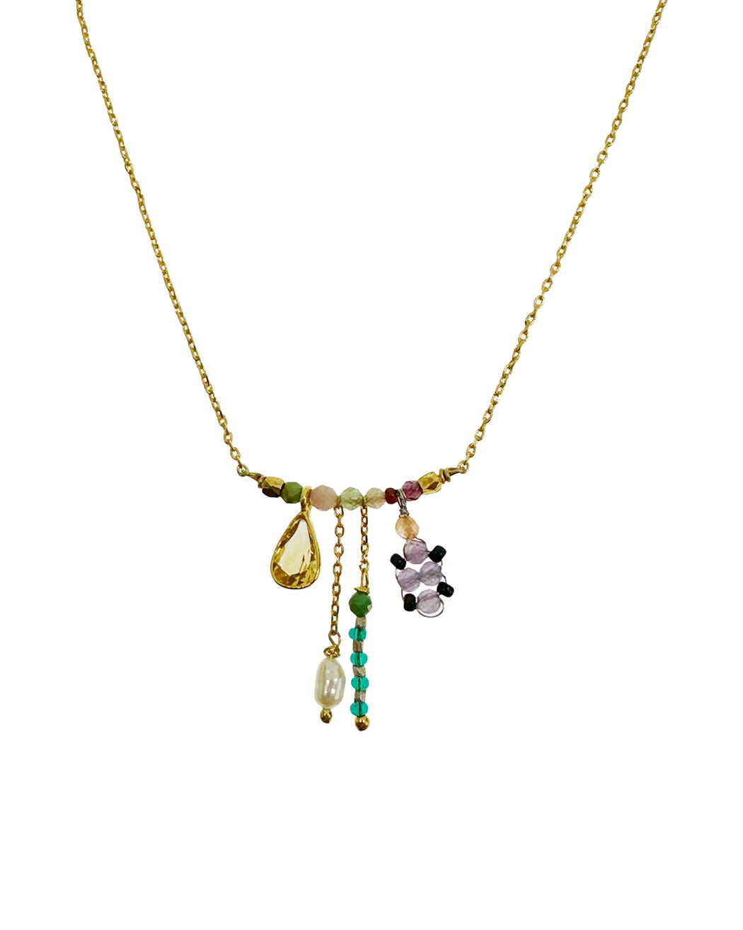 Collier en Laiton Doré et Pierre Semi-Précieuse  Z33