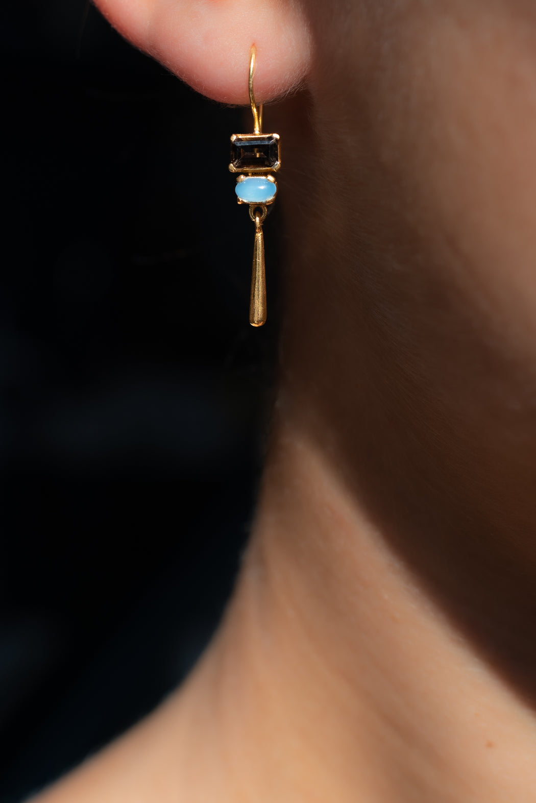 Boucle d’oreille en Laiton Doré et Pierre Semi-Précieuse P64