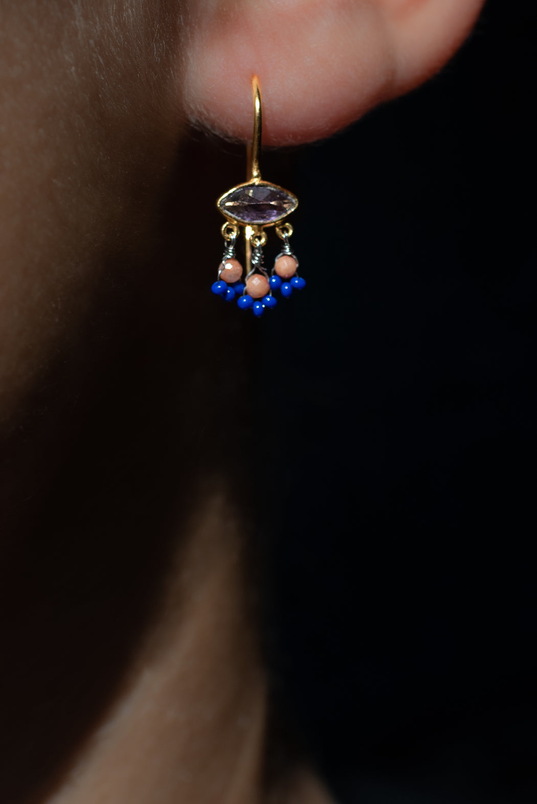 Boucle d’oreille en Laiton Doré et Pierre Semi-Précieuse P55