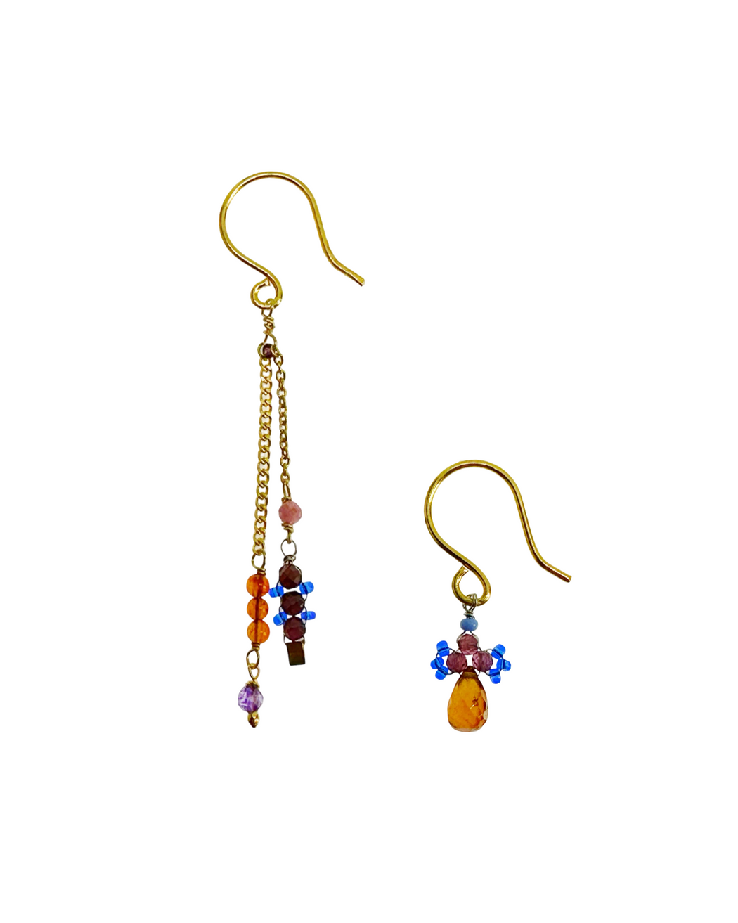 Boucles d’oreille asymétriques en laiton doré et Pierre Semi-Précieuse D5