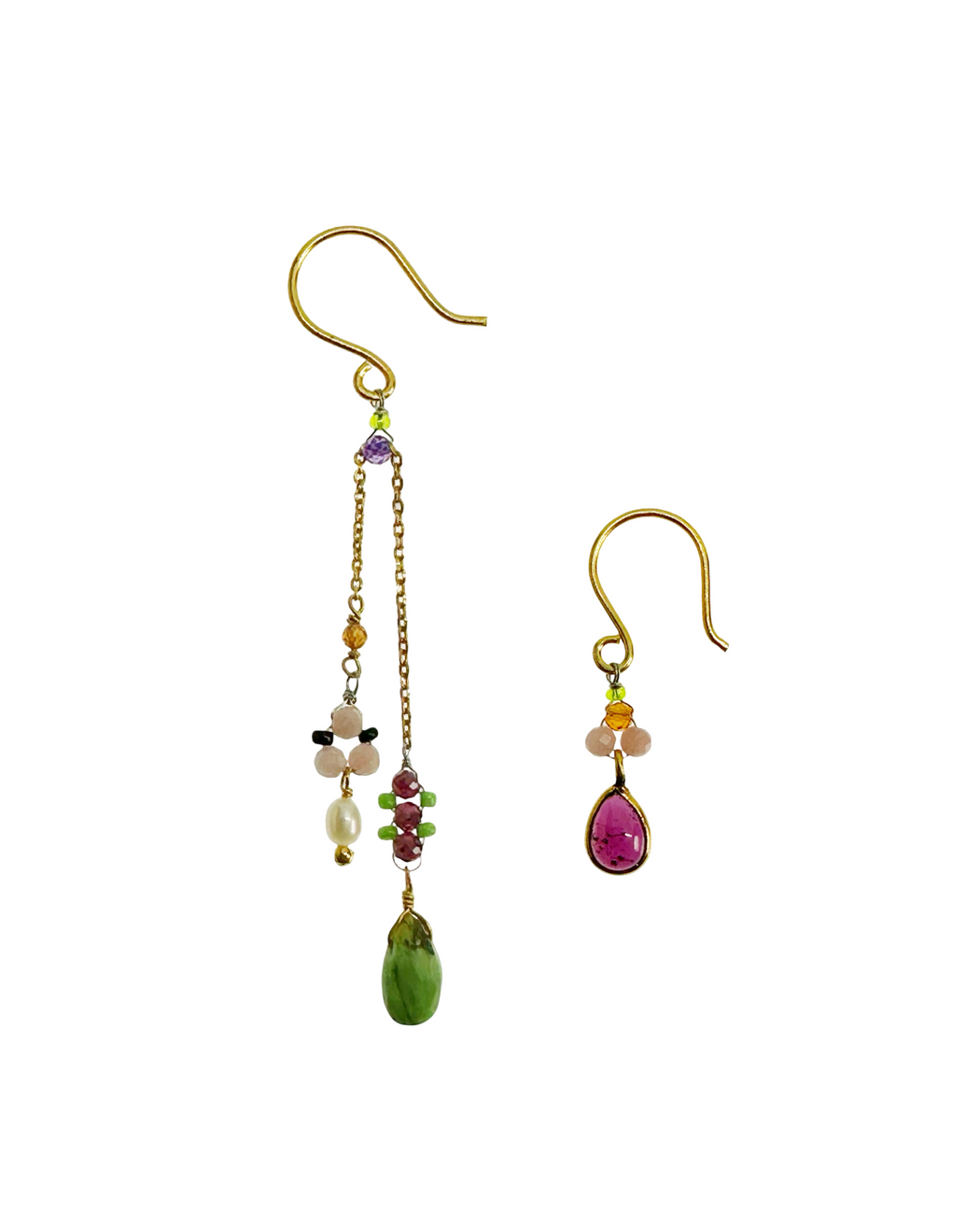 Boucles d’oreille asymétriques en laiton doré et Pierre Semi-Précieuse D6