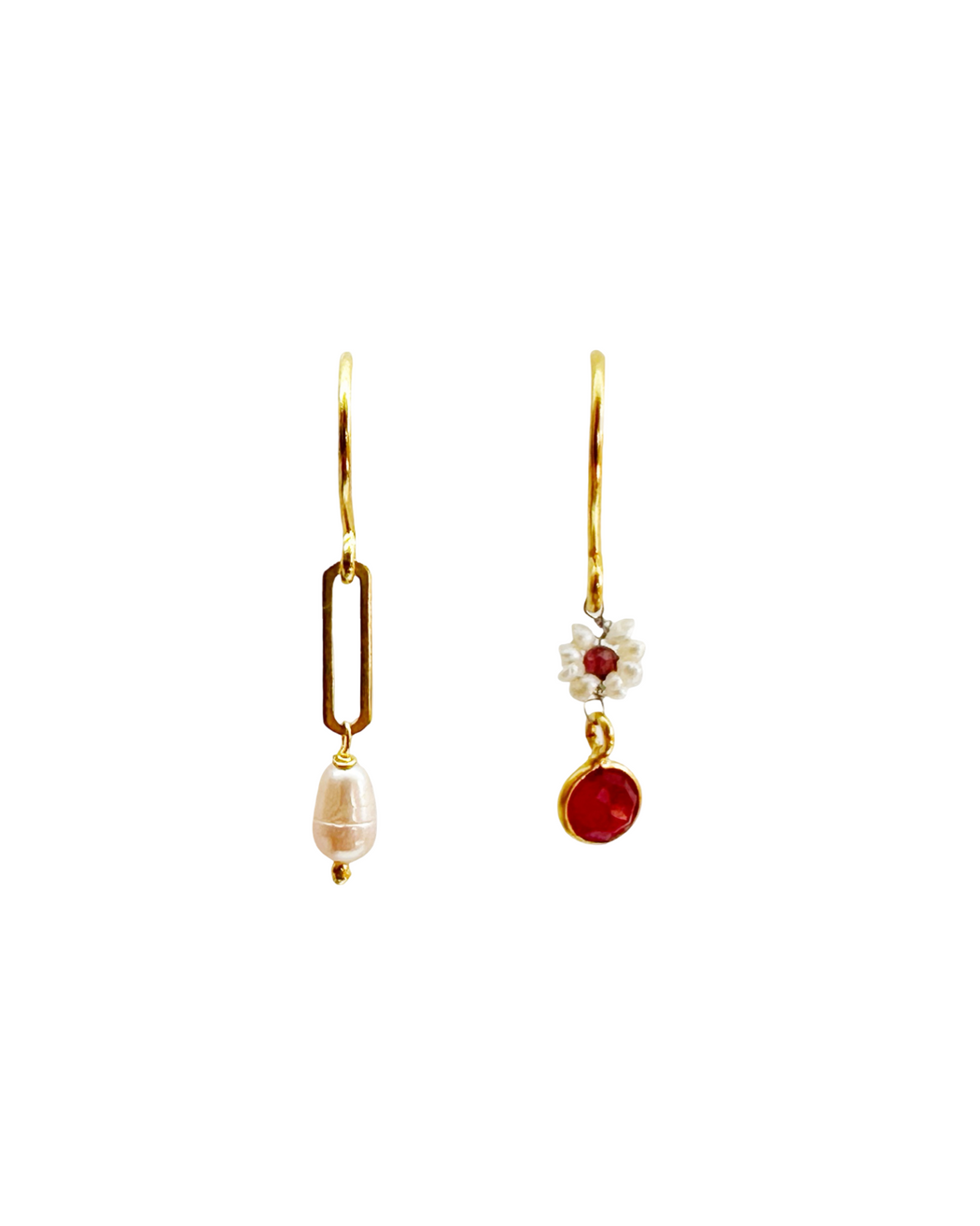 Boucles d’oreille asymétriques en laiton doré et Pierre Semi-Précieuse D7