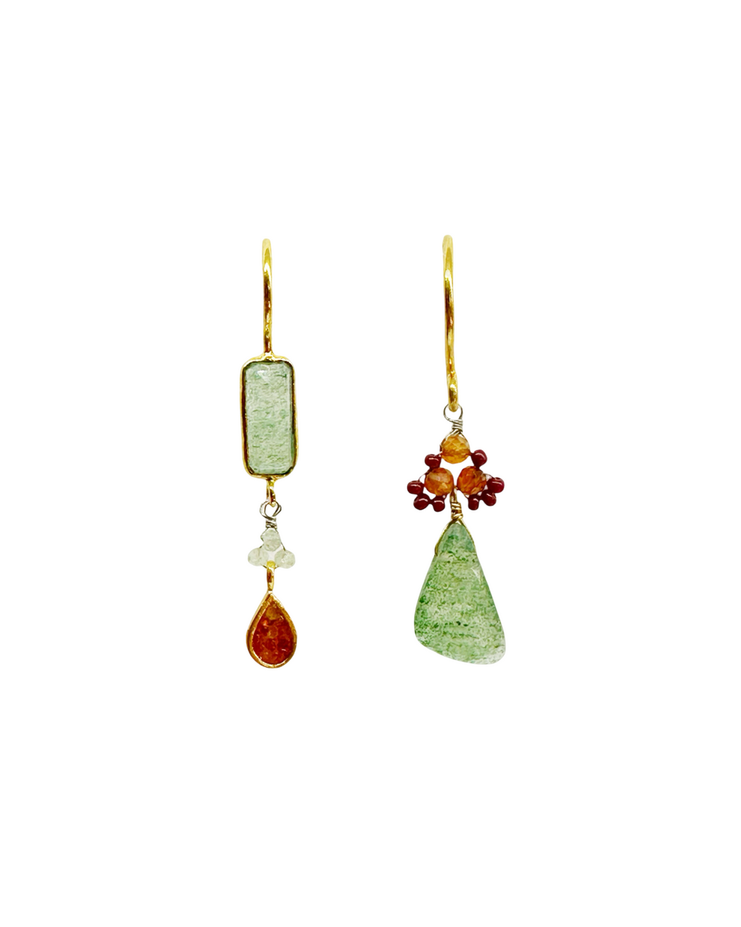 Boucles d’oreille asymétriques en laiton doré et Pierre Semi-Précieuse D9