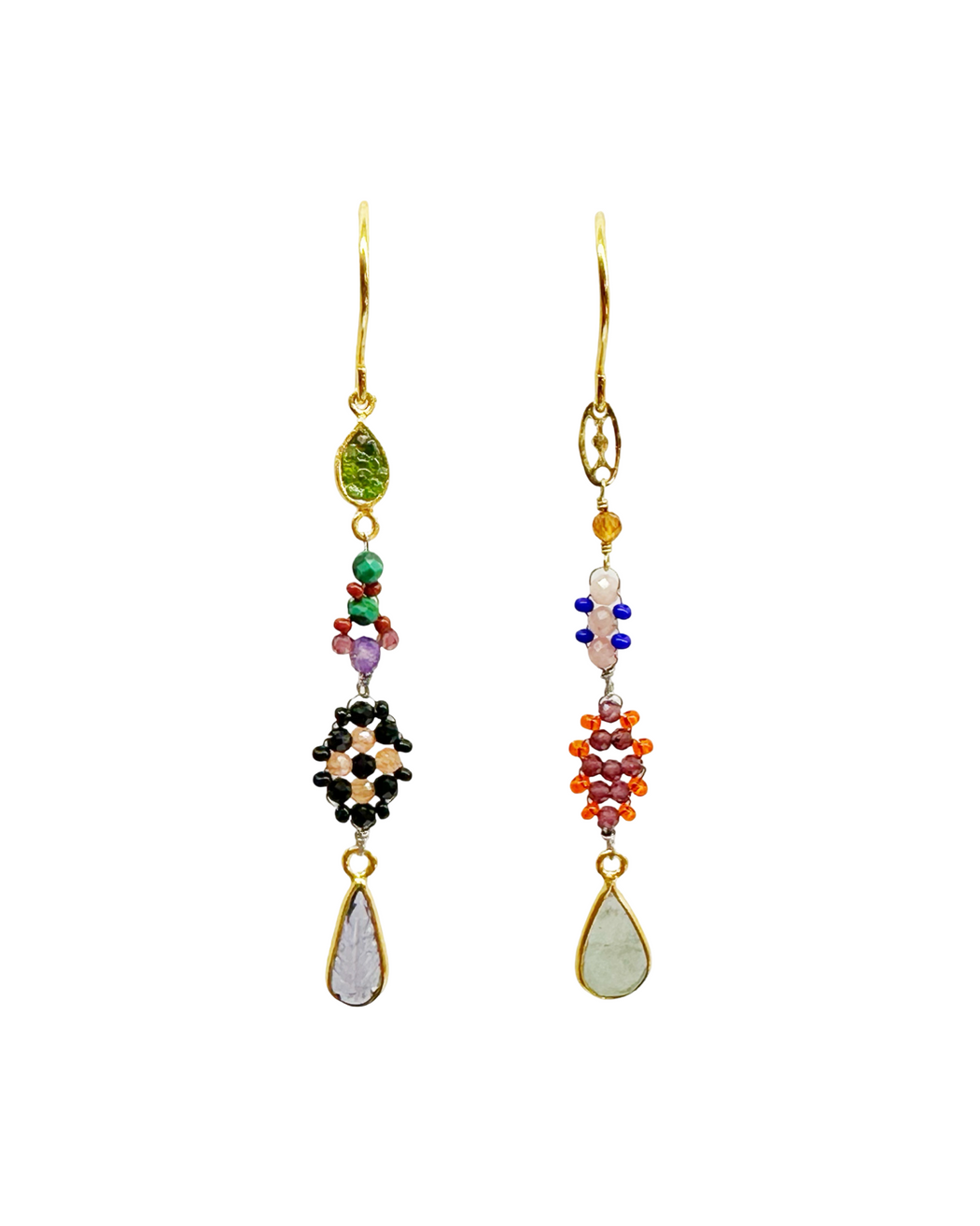 Boucles d’oreille asymétriques en laiton doré et Pierre Semi-Précieuse D10