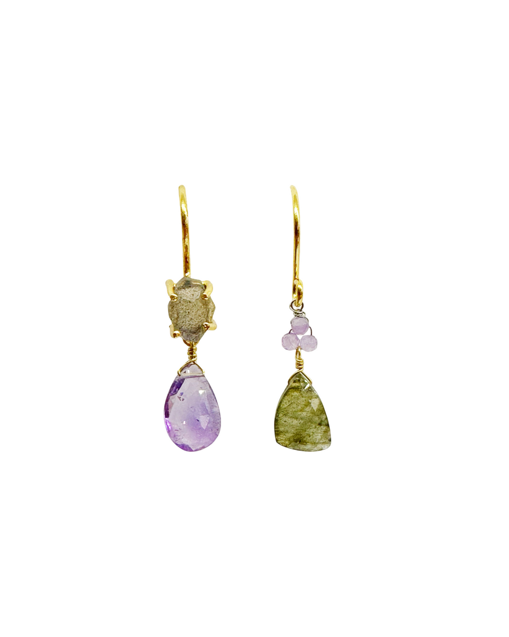 Boucles d’oreille asymétriques en laiton doré et Pierre Semi-Précieuse D15