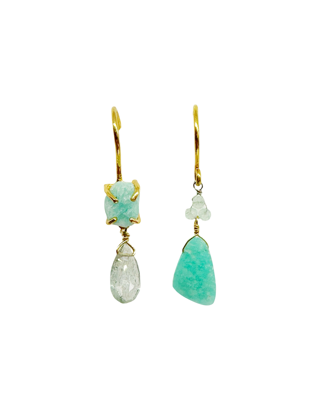 Boucles d’oreille asymétriques en laiton doré et Pierre Semi-Précieuse D20