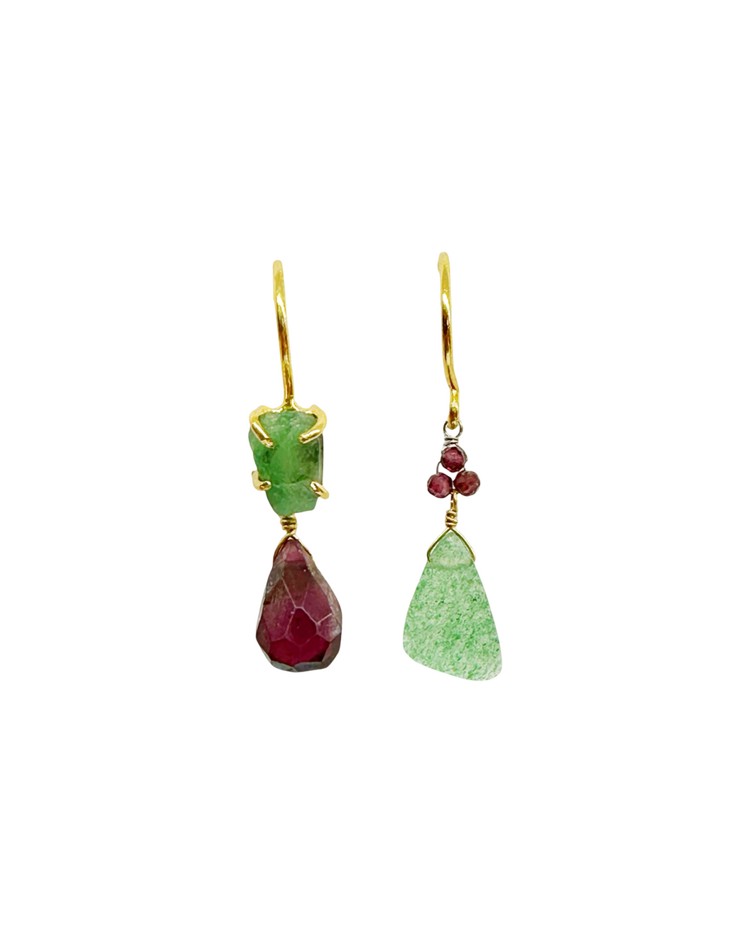Boucles d’oreille asymétriques en laiton doré et Pierre Semi-Précieuse D21