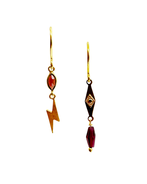 Boucles d’oreille asymétriques en laiton doré et Pierre Semi-Précieuse N78