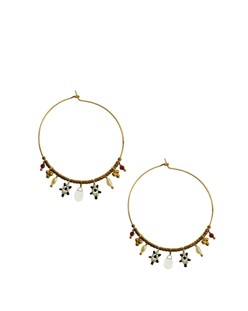 Boucles d’oreille créoles en laiton doré et Pierre Semi-Précieuse N67