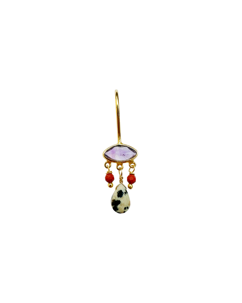Boucles D'oreilles Vintage Clips - Style Insecte En Laiton Doré Avec Pierre En Verre Bleu