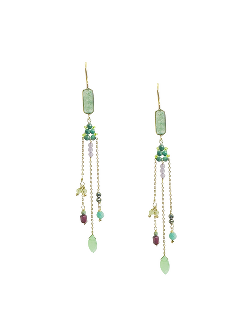 Boucles d’oreille en Laiton Doré et Pierre Semi-Précieuse  Z1