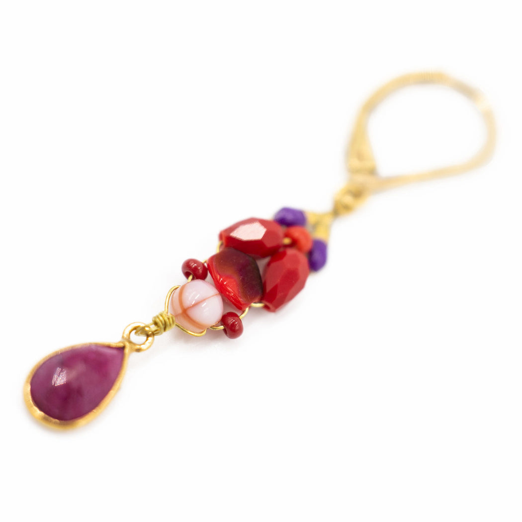 Boucles d'Oreille en Laiton Doré et Pierre Semi-Précieuse GOU36R