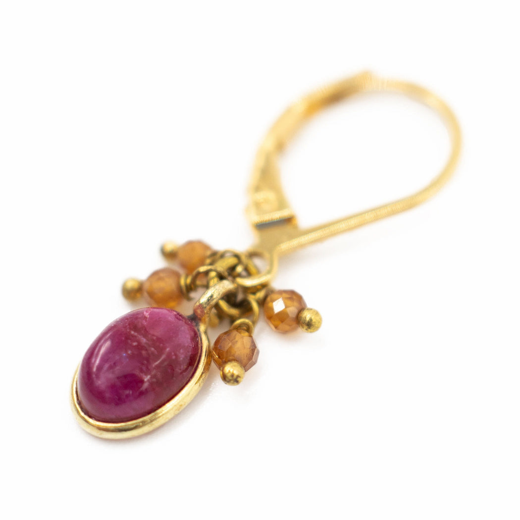 Boucles d'Oreille en Laiton Doré et Pierre Semi-Précieuse MO26A