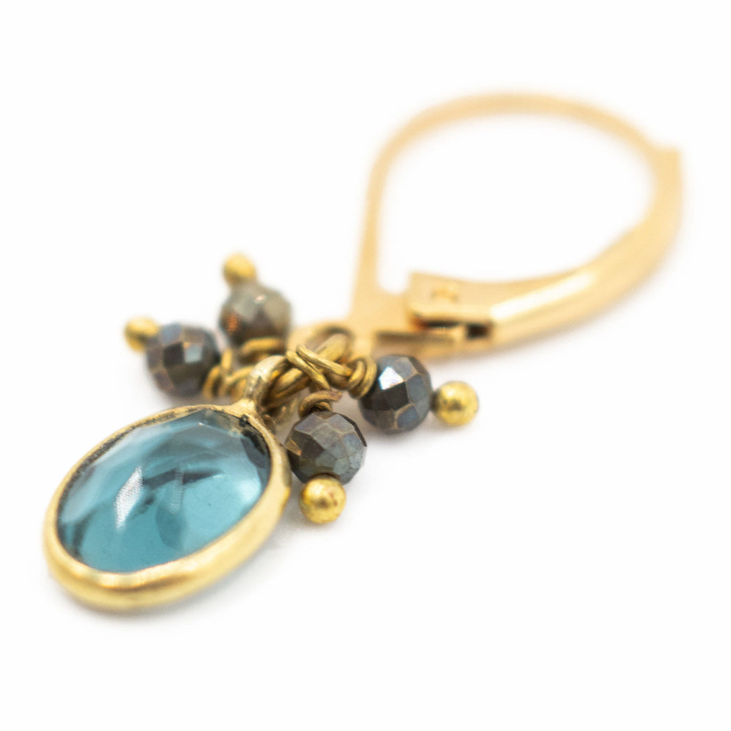 Boucles d'Oreille en Laiton Doré et Pierre Semi-Précieuse MO26C