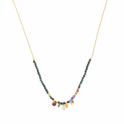 Collier Fantaisie en Laiton Doré et Pierre Semi-Précieuse FDC16