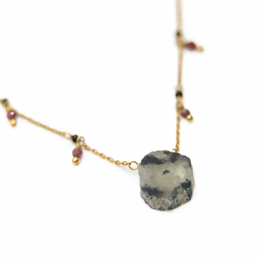 collier en Laiton Doré et Pierre Semi-Précieuse FDC6