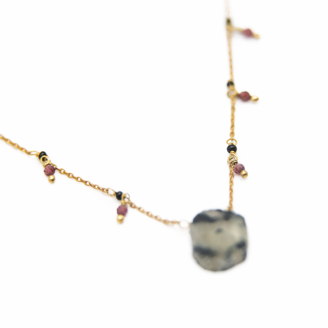 collier en Laiton Doré et Pierre Semi-Précieuse FDC6